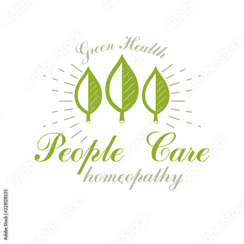 Green spring leaves vector symbol for use in holistic medicine, rehabilitation or pharmacology. Wellness and harmony symbolic emblem.
