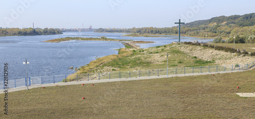 Vistula River near dam in Wloclawek. View towards the city of Wloclawek. It is the place of martyrdom of  priest Jerzy Popiełuszko photo