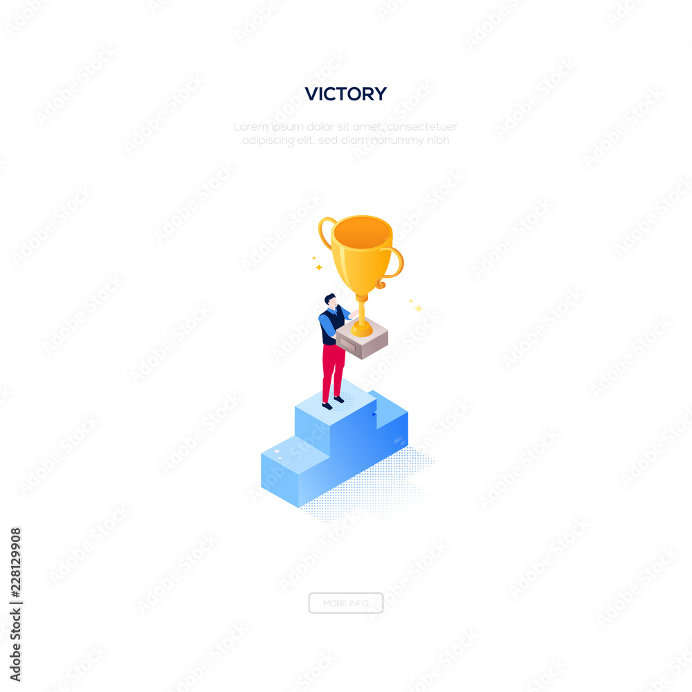 Victory concept - modern isometric vector web banner