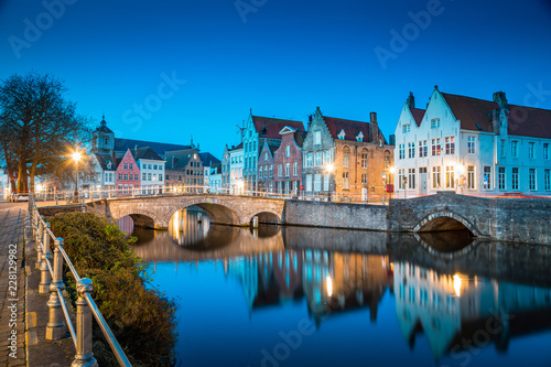 Historic city of Brugge at night, Flanders, Belgium photo