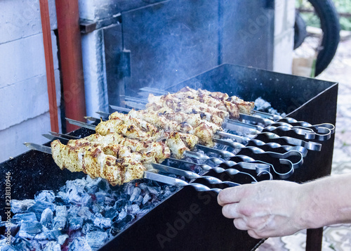 BBQ meat. Grill outdoors. barbecue grill delicions photo