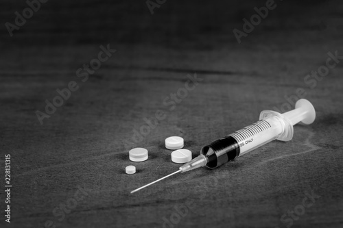 Drug syringe of heroin