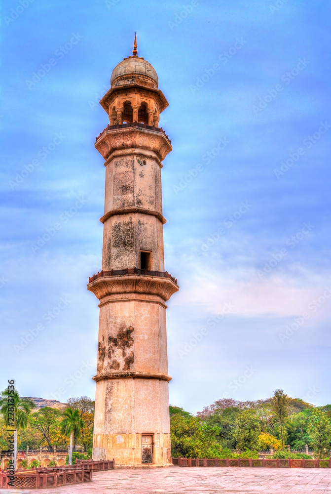 Minaret at Bibi Ka Maqbara Tomb, also known as Mini Taj Mahal. Aurangabad, India