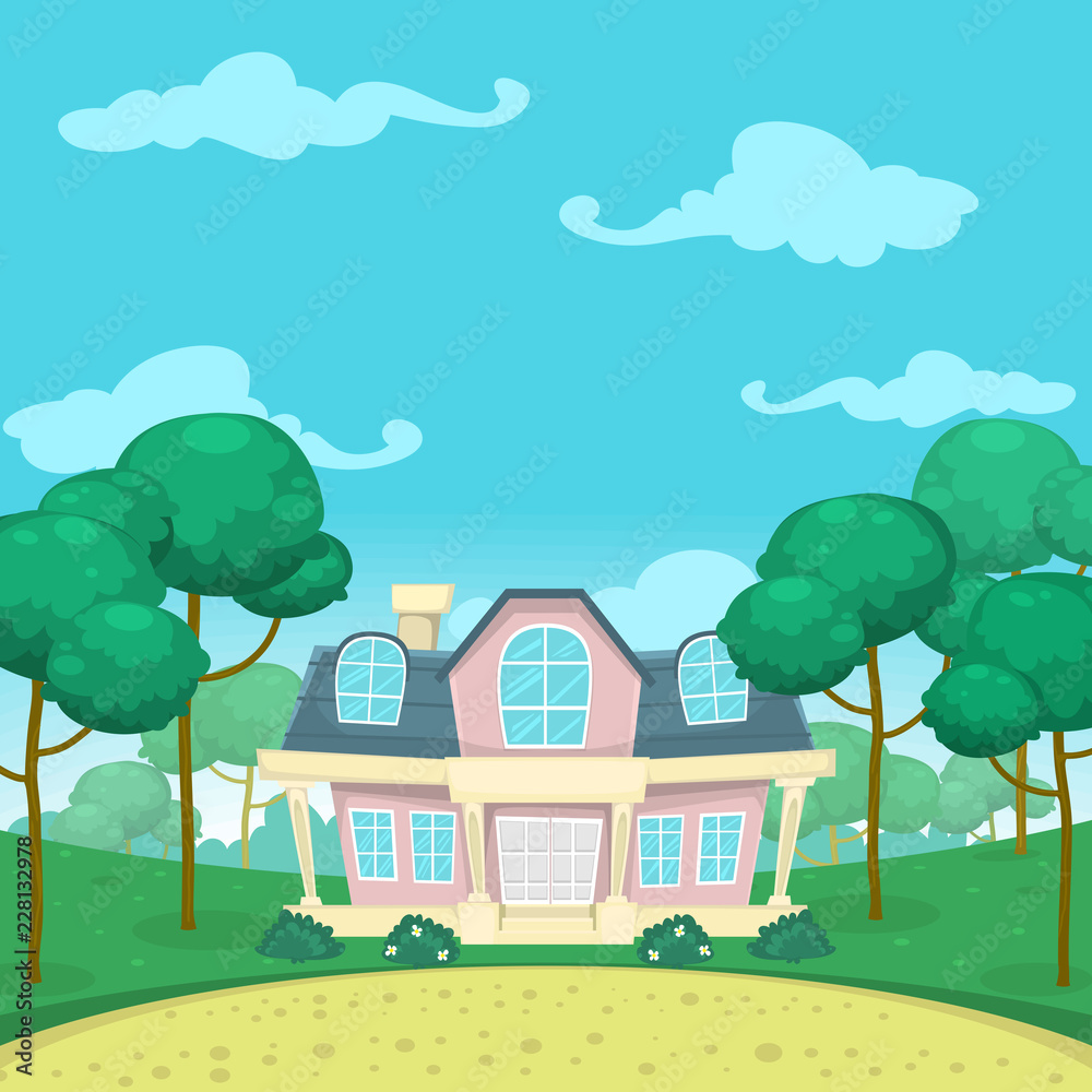 vector luxury house mansion building with park and tree