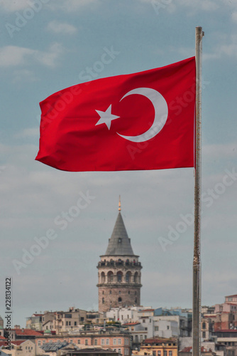 Galata tower and turkish flag