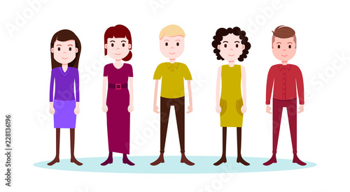 set boy girl character serious male female different suit template for design work and animation on white background full length flat person vector illustration