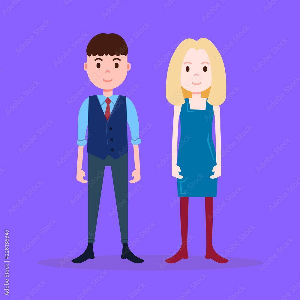 teenager boy girl character serious male female template for design work and animation on violet background full length flat person vector illustration teenager boy girl character serious male female template for design work and animation on violet background full length flat person vector illustration