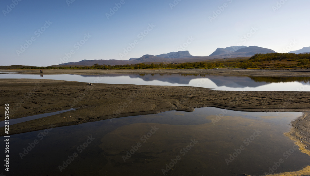 Landscape with Tornetrask lake and u-shaped valley Lapporten, Norrbotten, Sweden