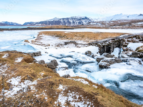 Kirkjufellfoss waterfall in winter, Iceland