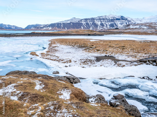 Kirkjufellfoss waterfall in winter, Iceland