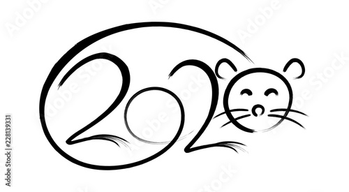 Vector calligraphy 2020 year of the rat sign lettering numbers calendar front page template greeting card design
