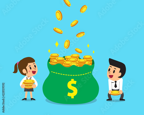 Business concept vector cartoon businessman and businessowman earning money for design.