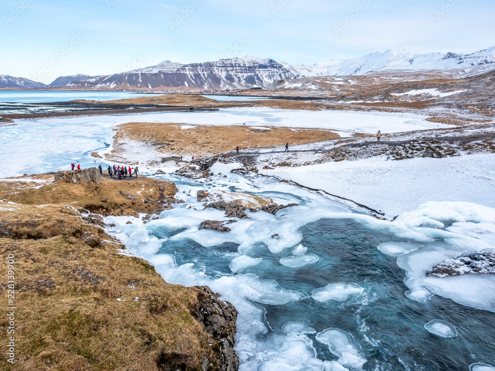 Scene view around Kirkjufell in winter, Iceland