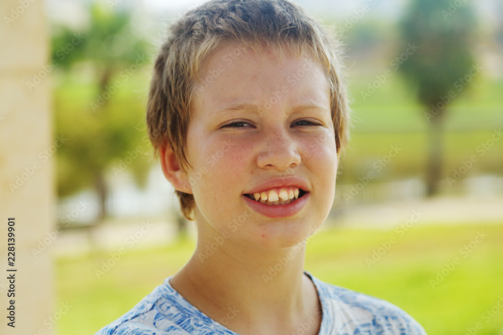 Close up portrait of emotion cute autistic boy Close up portrait of emotion cute autistic boy