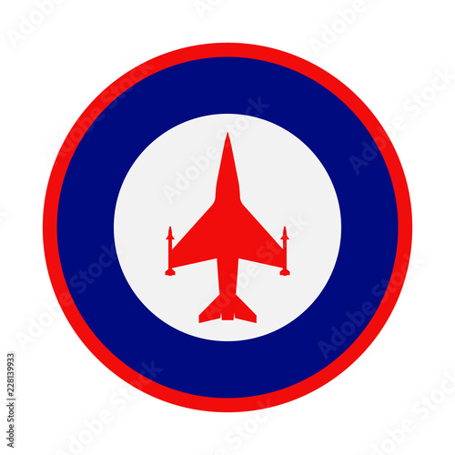 Classic red and blue military roundel with generic fighter jet icon in center.