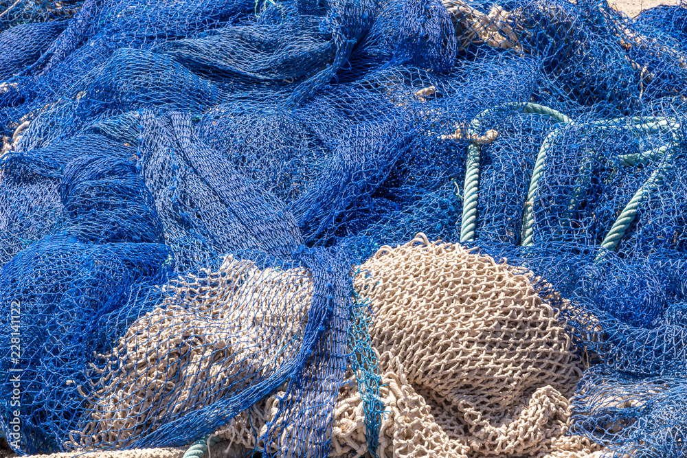 Close up view of fishing net. Fishing net background. Fishnet close up