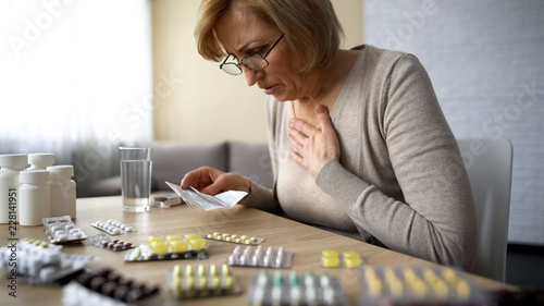 Senior lady feeling unwell, poor quality of medication dangerous self-medication