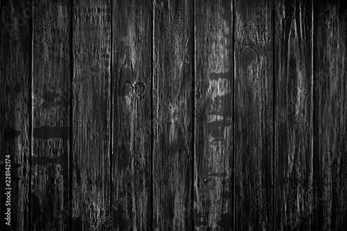 Top view of black wood texture background, wooden table blank for design.