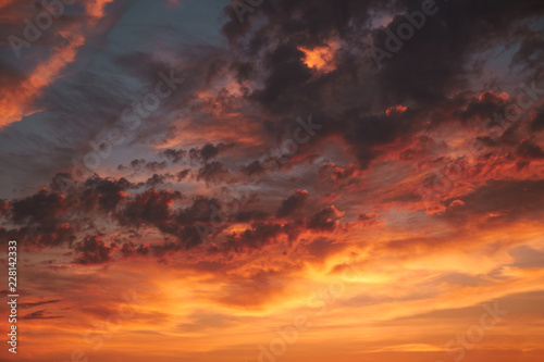 beautiful red sunset with orange and yellow clouds