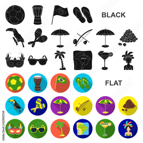 Country Brazil flat icons in set collection for design. Travel and attractions Brazil vector symbol stock web illustration.
