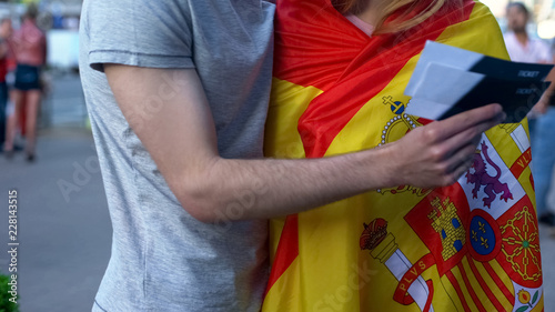 Spain football supporters couple happy to buy final match tickets, competition