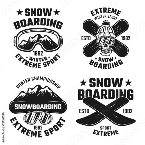 Snowboarding set of four vector vintage emblems