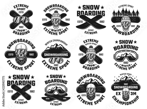 Snowboarding winter extreme sport vector emblems