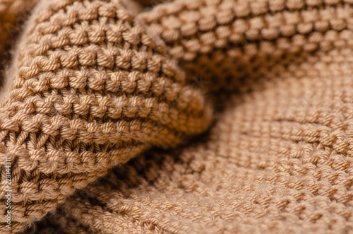 Large knit brown fabric texture textile macro blur background