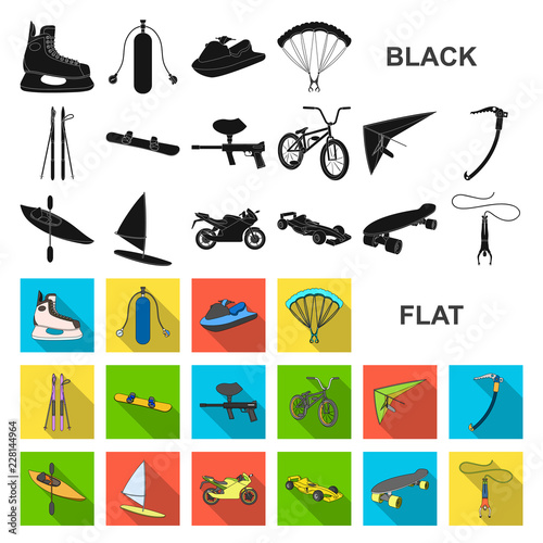 Extreme sport flat icons in set collection for design.Different kinds of sports vector symbol stock web illustration.