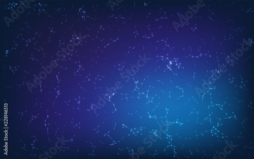 Blue geometric pattern, triangles background, polygonal design. Starry sky, constellations. Vector illustration.
