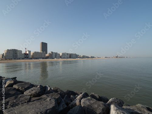 The skyline of Ostend, seen from the Western Strekdam.