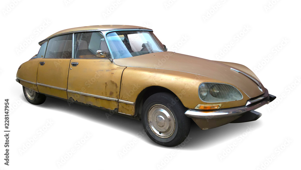 Vintage transport retro car isolated. Old Eastern Europe car. Isolated on white including clipping path.