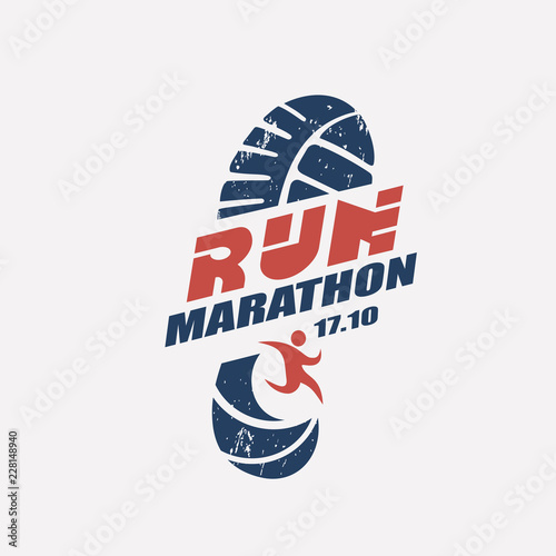Run symbol in grunge style, marathon icon, poster and logo template