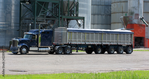 North American Eighteen Wheeler Grain Truck At The Silo Storage 