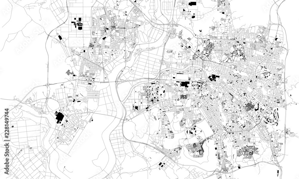 Mappa satellitare di Gwangju, Corea del Sud, strade della città. Stradario e mappa del centro città