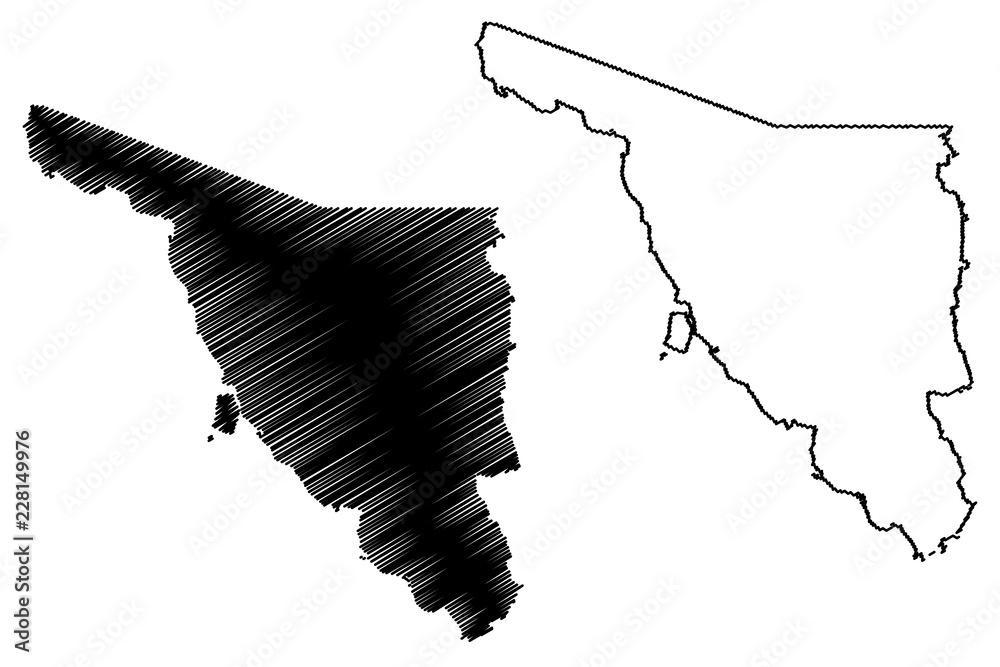 Sonora (United Mexican States, Mexico, federal republic) map vector illustration, scribble sketch Estado Libre y Soberano de Sonora map