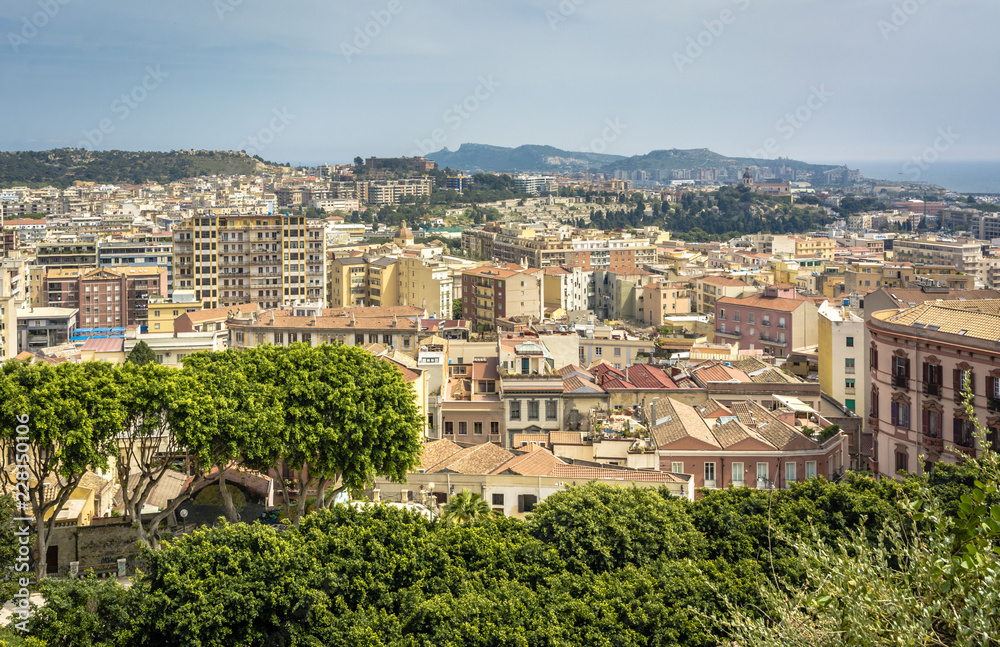Cagliary cityscape from the terrace 'Umberto I' . From the large “Umberto I” terrace you can enjoy a wide view of the city and of the port of Cagliari