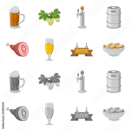 Vector design of pub and bar sign. Collection of pub and interior stock symbol for web.