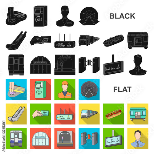Metro, subway flat icons in set collection for design.Urban transport vector symbol stock web illustration.