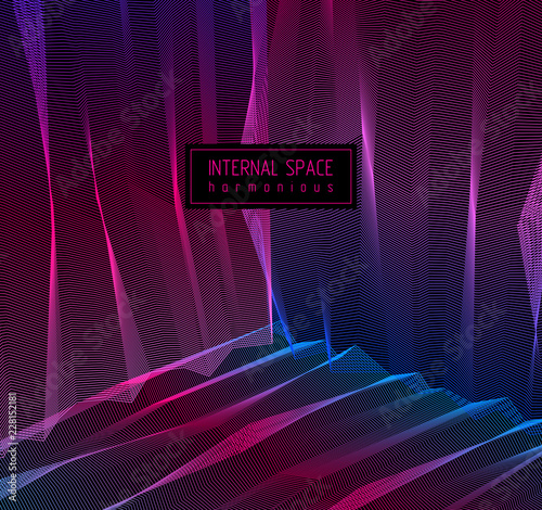 Vector illusive surreal art background for design like a hallucination drug trip surrealism, linear 3d trend. Fantastic psychedelic trendy modern op art, optical dimensional illusion.