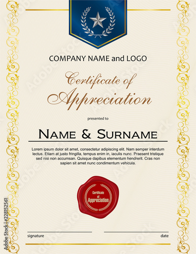 Certificate of Appreciation with laurel wreath and wax seal portrait version