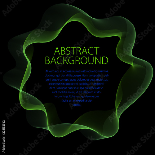 Flowing smooth linear frame in a shape of circle. Vector abstract artistic beautiful background with copy space for text.  Isolated over black background.