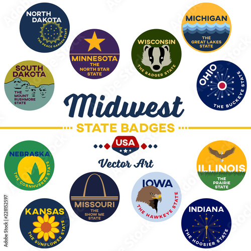 united states | midwest state digital badges | vector art