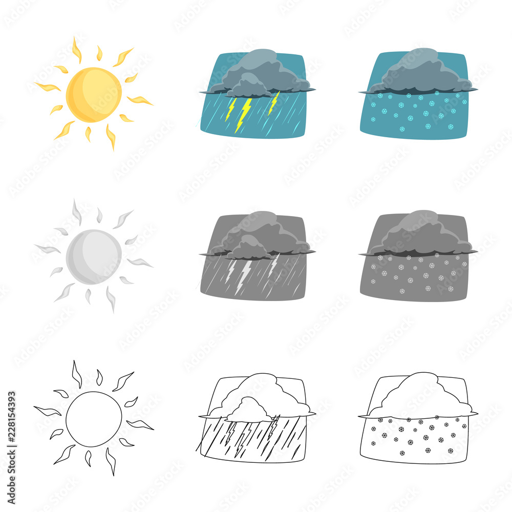 Isolated object of weather and climate logo. Collection of weather and cloud vector icon for stock. Isolated object of weather and climate logo. Collection of weather and cloud vector icon for stock.