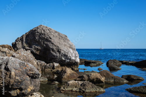 Large rocks in the sea. Beautiful sea shore with large stones in the sea. © martina87