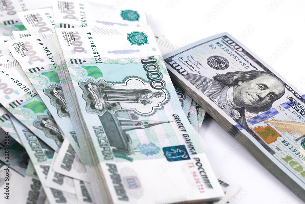 hundred dollars and one thousand rubles banknote hundred dollars and one thousand rubles banknote