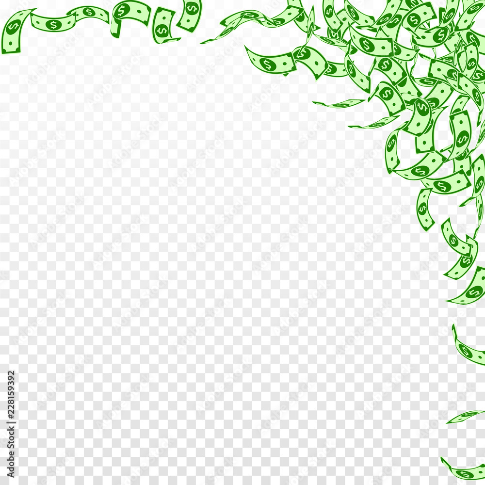 Fototapeta premium American dollar notes falling. Small USD bills on 