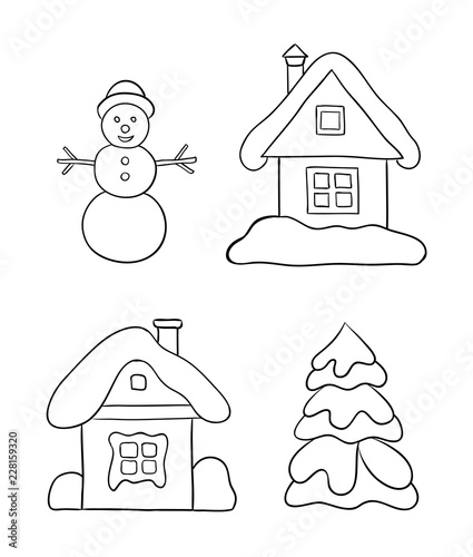 Set of winter drawings for coloring
