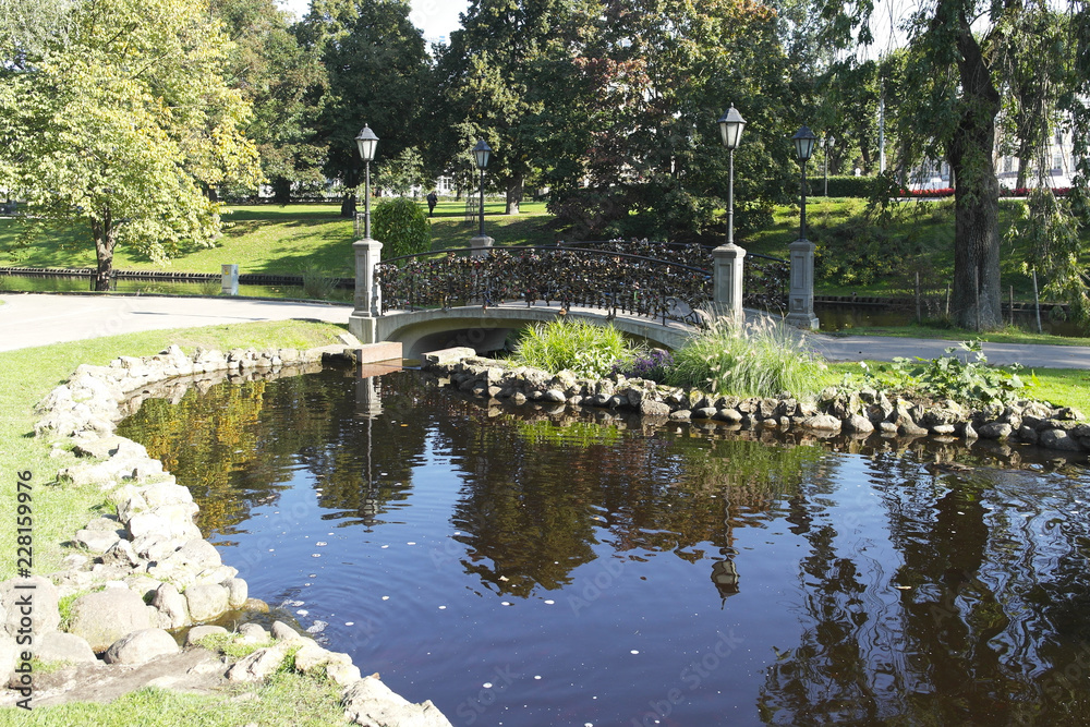 Garden with pond in Riga
