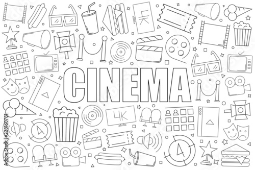 Cinema background from line icon. Linear vector pattern. Vector illustration